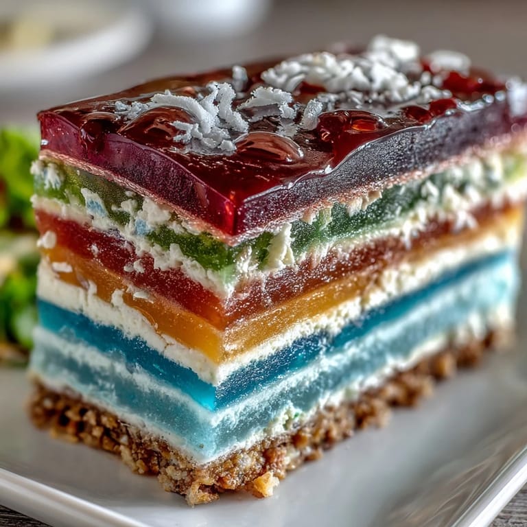 Beautifully layered Agar-Agar Rainbow Jelly Cake, perfect for a dazzling, chilled summer treat.