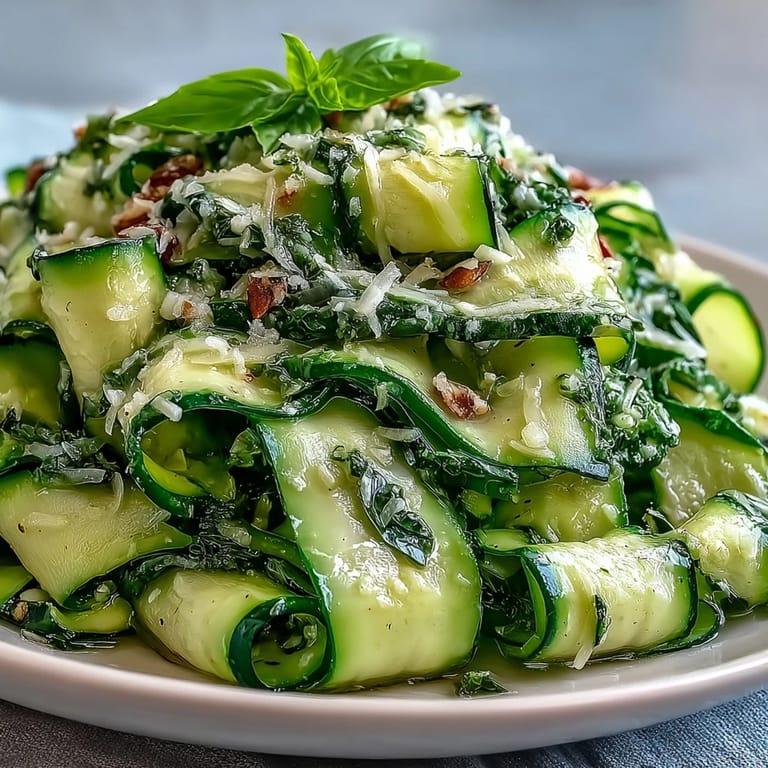 Refreshing Shaved Zucchini Ribbon Salad with Lemon and Parmesan, topped with fluffy shaved cheese.
