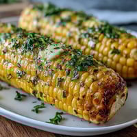 Perfect Microwave Corn on the Cob in 5 Minutes: Two golden ears of corn, still in their bright green husks, steaming gently on a white plate, ready for a quick and delicious side dish.