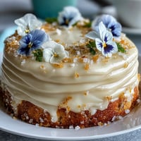Baby Shower Lemon Sunshine Cake with Floral Topper topped with silky lemon cream cheese frosting and edible flowers.  
